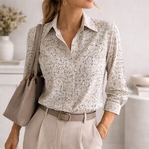 Anne Klein A Line Neutral Floral Button Down Blouse Soft Academia Cottagecore 10